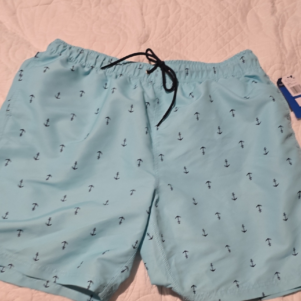 Nautica Blue Anchor Print Swim Trunks Quick-Dry